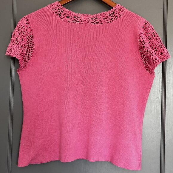 Vintage Christopher & Banks Hand Crochet Pink Short Sleeve Top Women's Large L - Picture 3 of 12